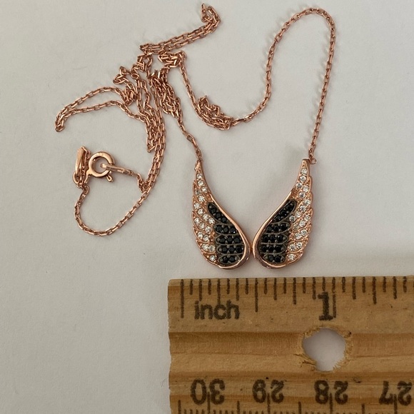 925 Silver angelwing necklace cz 14k rose gold plated - Picture 7 of 8